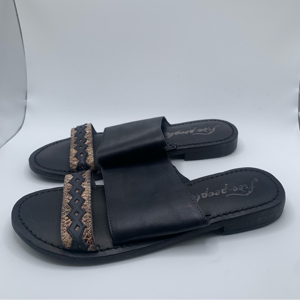 NWOB Free People Women's Saturday Sandals black leather size 36.5 US 6 1083 - Picture 2 of 7